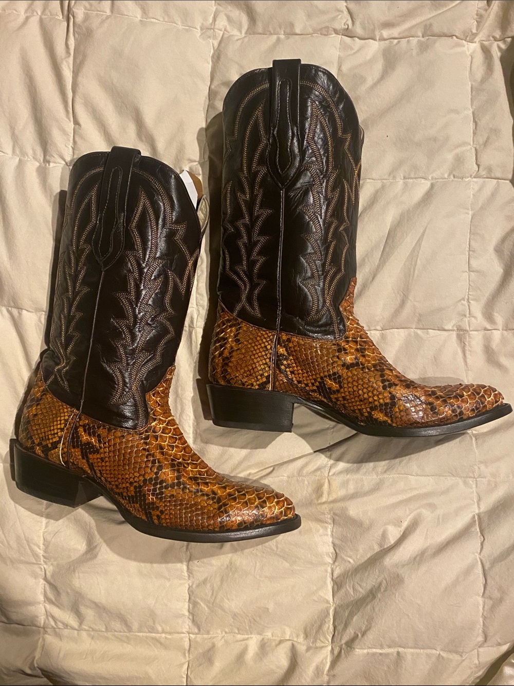Laredo Brown & Black Snakeskin-Pattern Western Boots